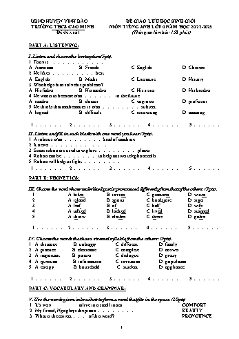 Đề giao lưu học sinh giỏi môn Tiếng Anh 6 năm học 2022-2023 - Trường THCS Cao Minh (Có đáp án)