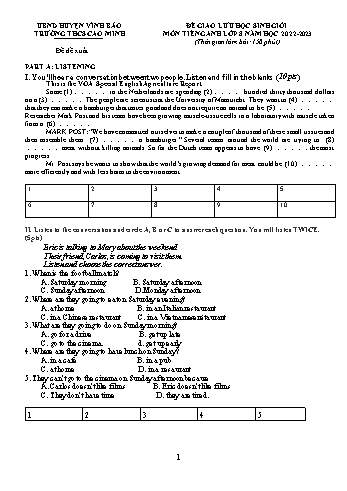 Đề giao lưu học sinh giỏi môn Tiếng Anh 8 năm học 2022-2023 - Trường THCS Cao Minh (Có đáp án)