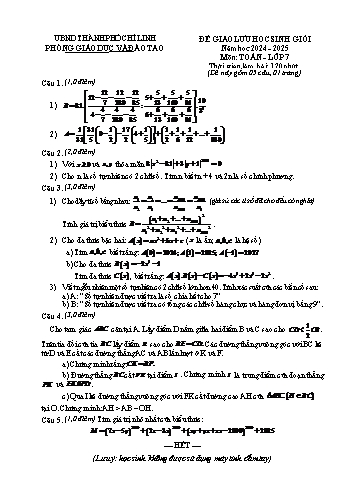 Đề giao lưu học sinh giỏi năm 2024-2025 môn Toán 7 (Có đáp án)