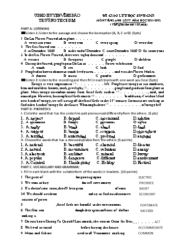 Đề giao lưu học sinh giỏi Tiếng Anh 7 năm học 2021-2022 - Trường THCS Đồng Minh (Có đáp án)