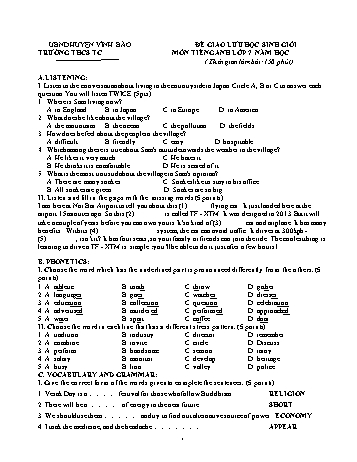 Đề giao lưu học sinh giỏi Tiếng Anh 7 năm học 2021-2022 - Trường THCS Tam Cường (Có đáp án)