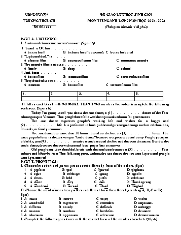 Đề giao lưu học sinh giỏi Tiếng Anh 7 năm học 2022-2023 - Trường THCS Cộng Hiền (Có đáp án)