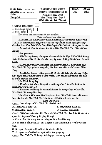 Đề khảo sát chất lượng cuối học kì 2 năm học 2022-2023 môn Tiếng Việt Lớp 5 (Có đáp án + Ma trận)