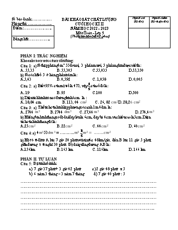 Đề khảo sát chất lượng cuối học kì II năm học 2022-2023 môn Toán Lớp 5 (Có đáp án)