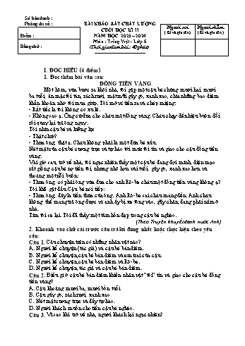 Đề khảo sát chất lượng cuối học kì II năm học 2023-2024 môn Tiếng Việt Lớp 5 (Có đáp án)