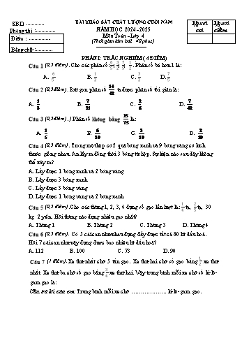 Đề khảo sát chất lượng cuối học kì II năm học 2024-2025 môn Toán Lớp 4 (Có đáp án)