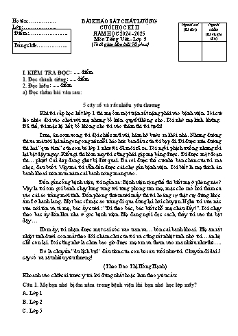 Đề khảo sát chất lượng cuối học kì II năm học 2024-2025 môn Tiếng Việt Khối 5 (Có đáp án)