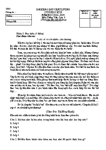 Đề khảo sát chất lượng cuối học kì II năm học 2024-2025 môn Tiếng Việt Lớp 5 (Có đáp án)