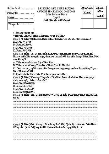 Đề khảo sát chất lượng cuối kì II năm học 2022-2023 môn Lịch sử & Địa lí Lớp 5 (Có đáp án)