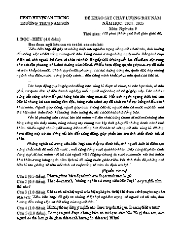 Đề khảo sát chất lượng đầu năm năm học 2024-2025 môn Ngữ văn 9 - Trường THCS Nam Sơn (Có đáp án)