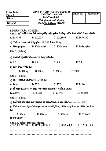 Đề khảo sát chất lượng học kì 2 năm học 2023-2024 môn Toán Lớp 5 (Có đáp án)
