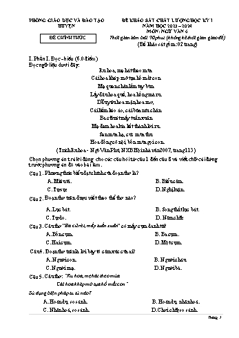 Đề khảo sát chất lượng học kì I năm học 2023-2024 môn Ngữ Văn 6 (Có đáp án)