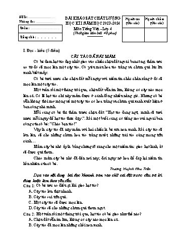 Đề khảo sát chất lượng học kì I năm học 2023-2024 môn Tiếng Việt Lớp 4