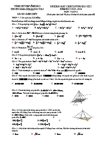 Đề khảo sát chất lượng học kì I năm học 2023-2024 Toán 8 (Có đáp án)