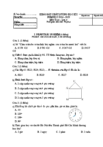 Đề khảo sát chất lượng học kì I năm học 2024-2025 môn Toán Lớp 4
