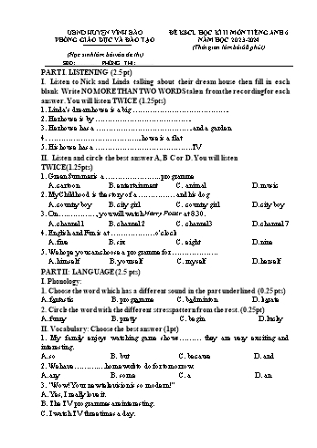Đề khảo sát chất lượng học kì II môn Tiếng Anh 6 năm học 2023-2024 (Có đáp án)