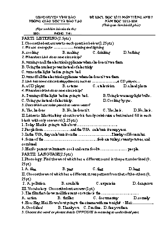 Đề khảo sát chất lượng học kì II môn Tiếng Anh 7 năm học 2023-2024 (Có đáp án)
