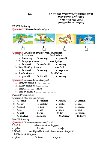 Đề khảo sát chất lượng học kì II môn Tiếng Anh Khối 5 năm học 2023-2024