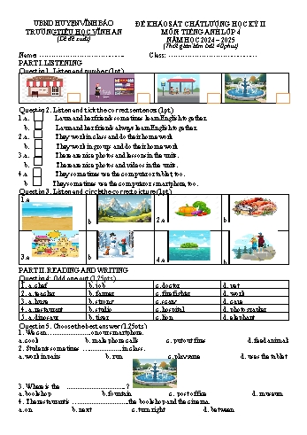 Đề khảo sát chất lượng học kì II môn Tiếng Anh Lớp 4 năm học 2024-2025 - Trường Tiểu học Vĩnh An (Có đáp án)