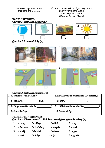 Đề khảo sát chất lượng học kì II môn Tiếng Anh Lớp 4 năm học 2023-2024