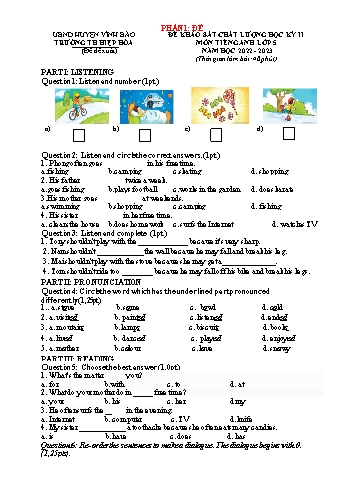 Đề khảo sát chất lượng học kì II môn Tiếng Anh Lớp 5 năm học 2022-2023 - Trường Tiểu học Hiệp Hòa (Có đáp án)