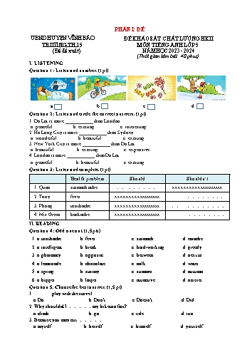 Đề khảo sát chất lượng học kì II môn Tiếng Anh Lớp 5 năm học 2023-2024 (Có đáp án)