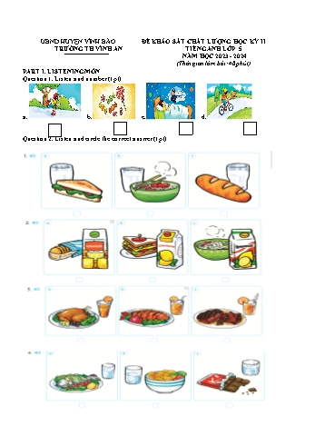 Đề khảo sát chất lượng học kì II môn Tiếng Anh Lớp 5 năm học 2023-2024 - Trường Tiểu học Vĩnh An (Có đáp án)