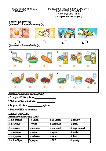 Đề khảo sát chất lượng học kì II môn Tiếng Anh Lớp 5 năm học 2023-2024
