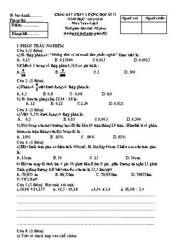 Đề khảo sát chất lượng học kì II môn Toán Khối 5 năm học 2023-2024 (Có đáp án)