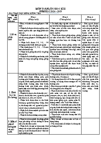 Đề khảo sát chất lượng học kì II môn Toán Lớp 3 năm học 2023-2024 - Trường Tiểu học Việt Tiến (Có đáp án + Ma trận)