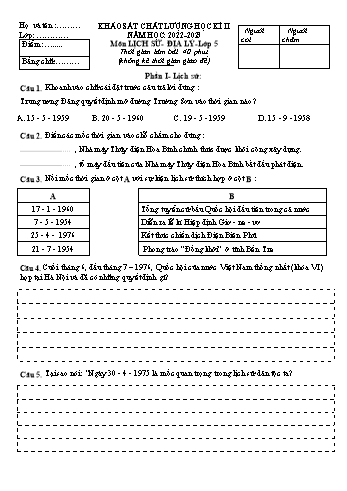 Đề khảo sát chất lượng học kì II năm học 2022-2023 môn Lịch sử & Địa lí Lớp 5 (Có đáp án)