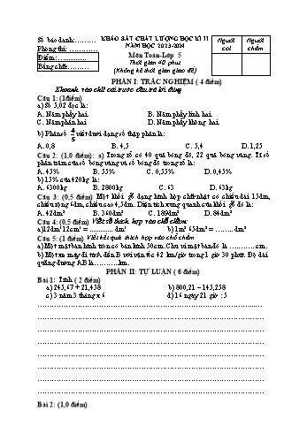 Đề khảo sát chất lượng học kì II năm học 2023-2024 môn Toán + Tiếng Việt Lớp 5