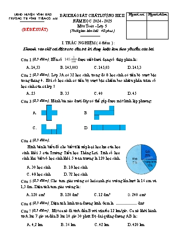 Đề khảo sát chất lượng học kì II năm học 2023-2024 môn Toán Lớp 5 - Trường Tiểu học Vĩnh Tiến Cổ Am (Có đáp án)