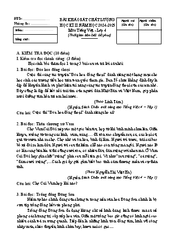 Đề khảo sát chất lượng học kì II năm học 2024-2025 môn Tiếng Việt 4 (Có đáp án)