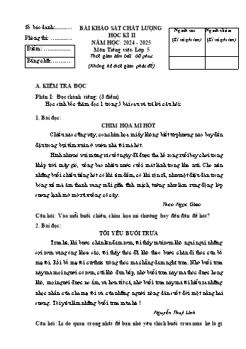 Đề khảo sát chất lượng học kì II năm học 2024-2025 môn Tiếng Việt Lớp 5 (Có đáp án + Ma trận)