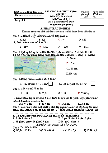 Đề khảo sát chất lượng học kì II năm học 2024-2025 môn Toán Lớp 5 (Có đáp án + Ma trận)