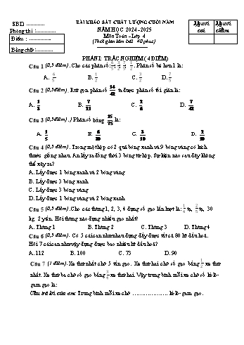 Đề khảo sát chất lượng học kì II năm học 2024-2025 môn Toán Lớp 4