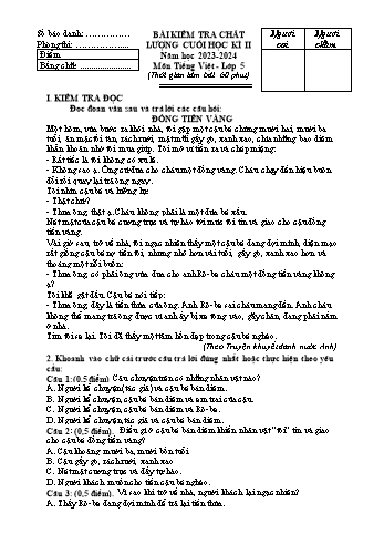 Đề khảo sát chất lượng học kỳ II môn Tiếng Việt Lớp 5 năm học 2023-2024 (Có đáp án)