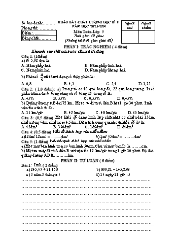 Đề khảo sát chất lượng học kỳ II năm học 2023-2024 môn Toán + Tiếng Việt Lớp 5