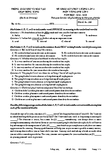 Đề khảo sát chất lượng lần 3 môn Tiếng Anh 9 năm học 2023-2024 (Mã đề thi: 354)