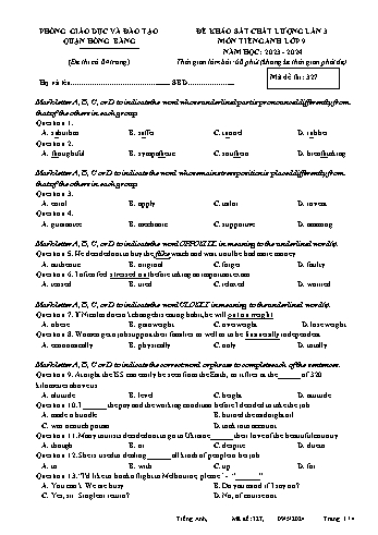 Đề khảo sát chất lượng lần 3 môn Tiếng Anh 9 năm học 2023-2024 (Mã đề thi: 327)