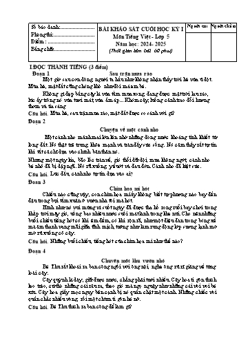 Đề khảo sát cuối học kì I năm học 2024-2025 môn Tiếng Việt Lớp 5 (Có đáp án + Ma trận)