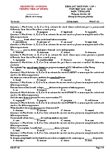 Đề khảo sát đầu năm năm học 2024-2025 môn Tiếng Anh 9 - Trường THCS An Dương