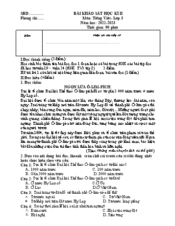 Đề khảo sát học kì II môn Tiếng Việt 3 năm học 2022-2023