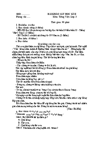 Đề khảo sát học kì II môn Tiếng Việt 3