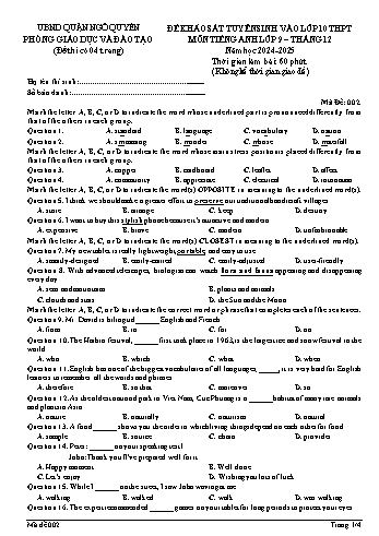 Đề khảo sát tuyển sinh vào Lớp 10 THPT môn Tiếng Anh 9 năm học 2024-2025 (Mã đề: 002) (Có đáp án)