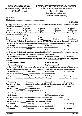 Đề khảo sát tuyển sinh vào Lớp 10 THPT môn Tiếng Anh 9 năm học 2024-2025 (Mã đề: 003) (Có đáp án)