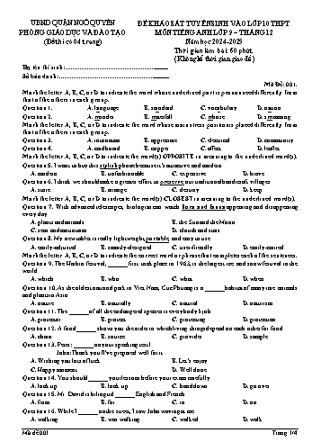 Đề khảo sát tuyển sinh vào Lớp 10 THPT môn Tiếng Anh 9 năm học 2024-2025 (Mã đề: 001) (Có đáp án)