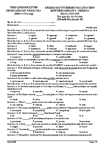 Đề khảo sát tuyển sinh vào Lớp 10 THPT môn Tiếng Anh 9 năm học 2024-2025 (Mã đề: 008) (Có đáp án)