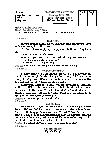 Đề kiểm cuối học kì I năm học 2024-2025 môn Tiếng Việt Lớp 5 (Có đáp án)
